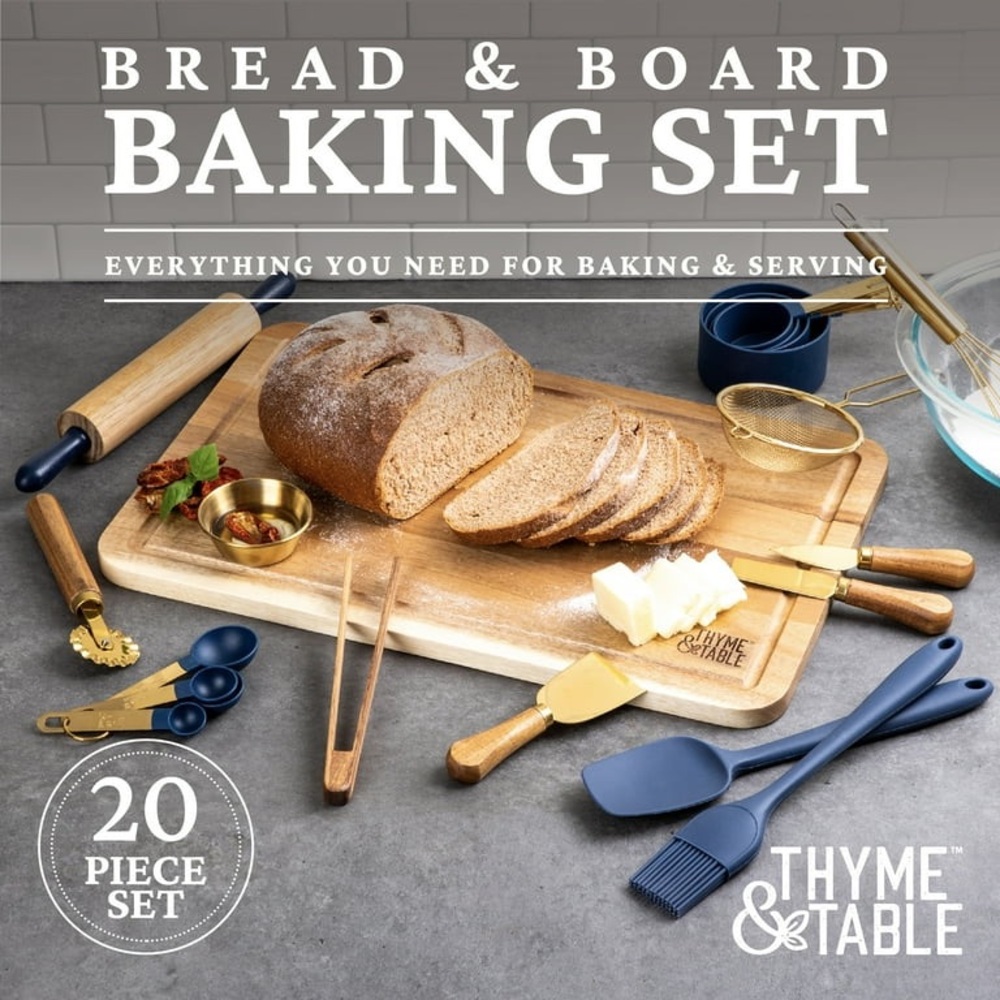 Thyme & Table Navy and Wood Bread & Board Baking Set